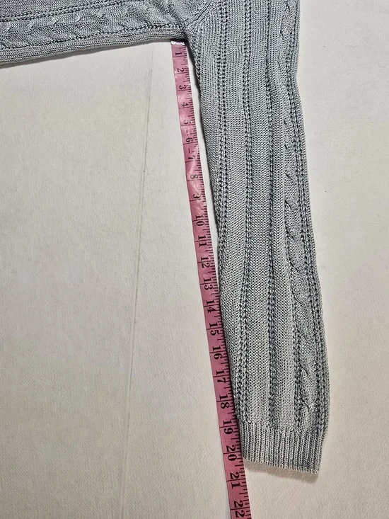 Worthington Sage Green V-Neck Cable Knit Sweater with Button Detail. 60% Silk - Picture 10 of 11